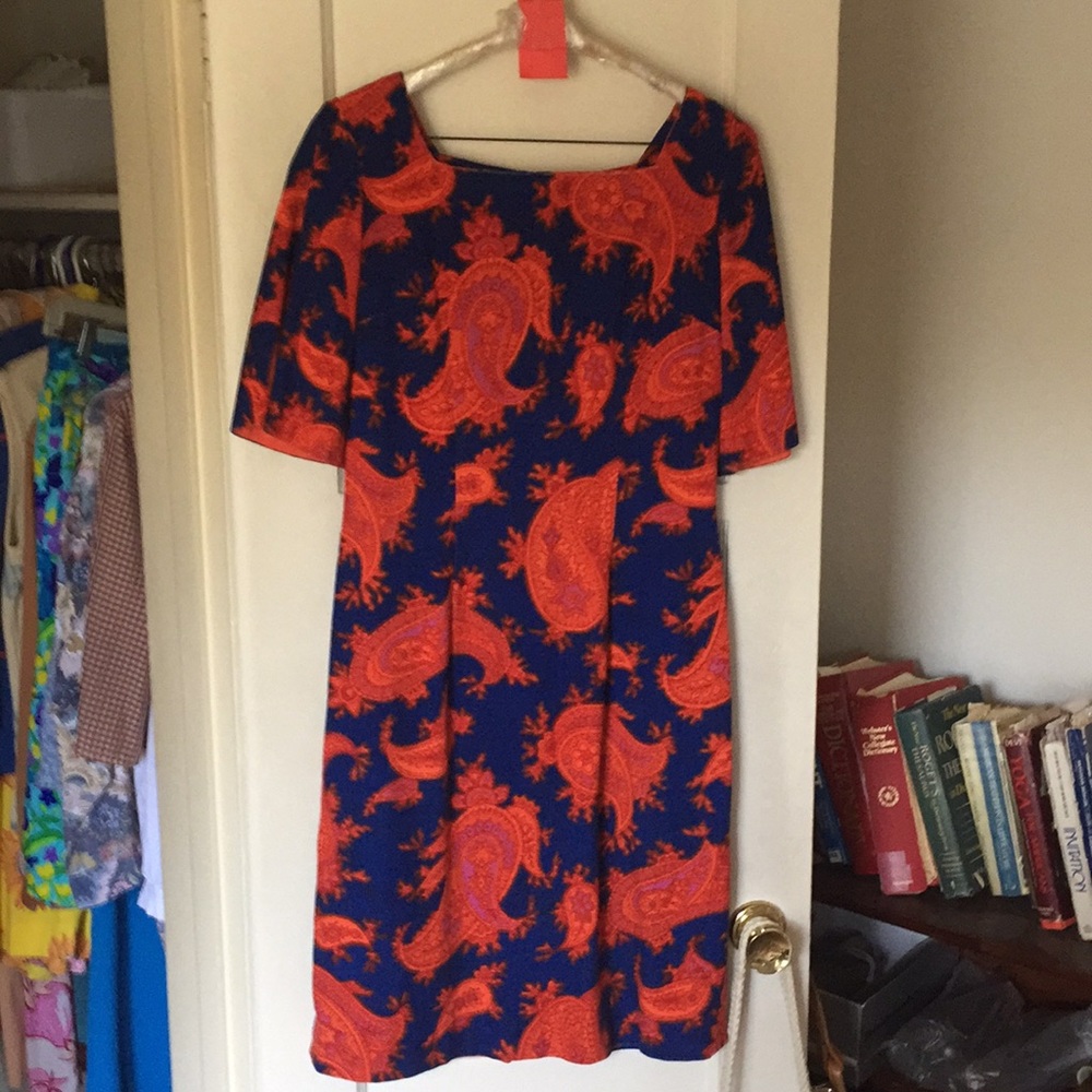 BLUE/ORANGE/RED VINTAGE PAISLEY DRESS